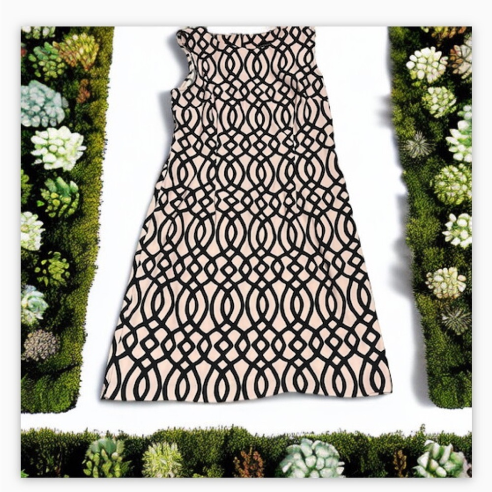 Geometric  Pattern Sheath- Creme-Off White /Black -NWOT-Sz 10-Chic & Flattering - Picture 11 of 13